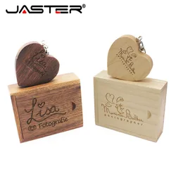 JASTER – clé USB 2.0 avec Logo gratuit en bois, 4/8/16/32/64 go, en forme de cœur, capacité réelle, Promotion, 1 unité 