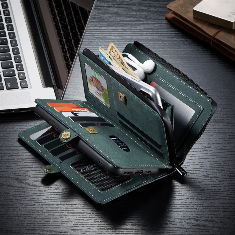 Luxury Zipper Wallet Leather Case For iPhone