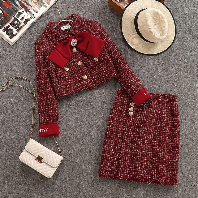 1796Tweed Vefinear, Осень-зима, сексуальные клетчатые топы и мини-платья, комплект из 2 предметов, на пуговицах, открытая облегающая юбка и свитер, комплект из двух предметов - Цвет: 1796Tweed