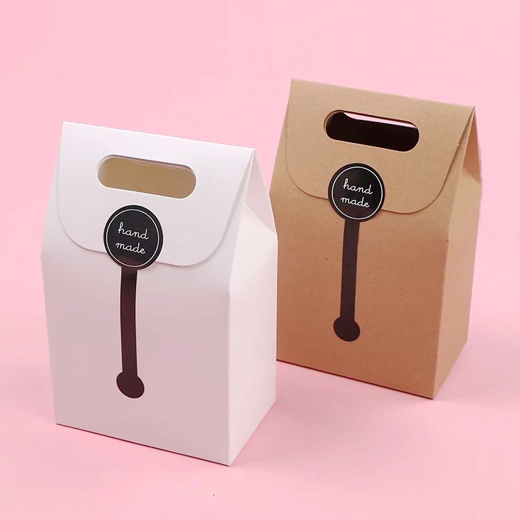 

30pcs Small Kraft Paper Bag White Gift Boxes Cookies Candy Packaging Handle Tea Dried Flowers Wrapping Wedding Party Supplies