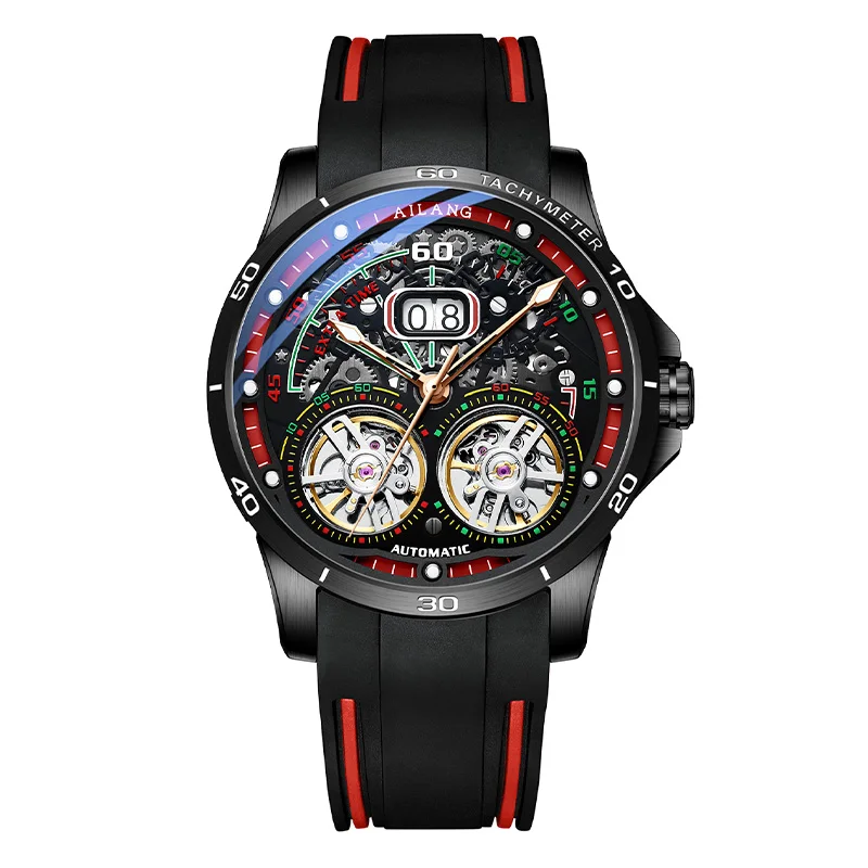 The new AILANG watch men's automatic mechanical watch simple and fashionable hollow luminous waterproof double flywheel watch