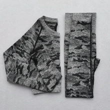 Камуфляжный комплект для йоги, Женский бесшовный Камуфляжный Топ с длинным рукавом для фитнеса+ леггинсы с высокой талией для спортзала, камуфляжные костюмы для фитнеса, комплекты для тренировок