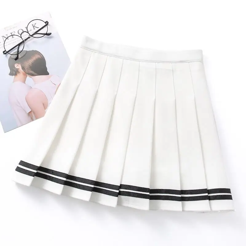 Черная короткая юбка розовая мини юбка женская летняя кавайная юбка Харадзюку Высокая талия Женская Корейская Студенческая уличная юбка - Цвет: white