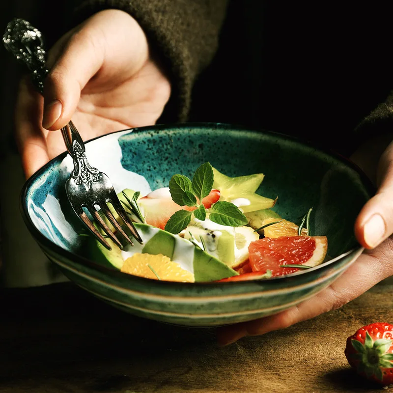 Скандинавский Ретро Керамика плиты личность посуда стейк круглый обеденное плита риса суп с лапшой чаши посуда