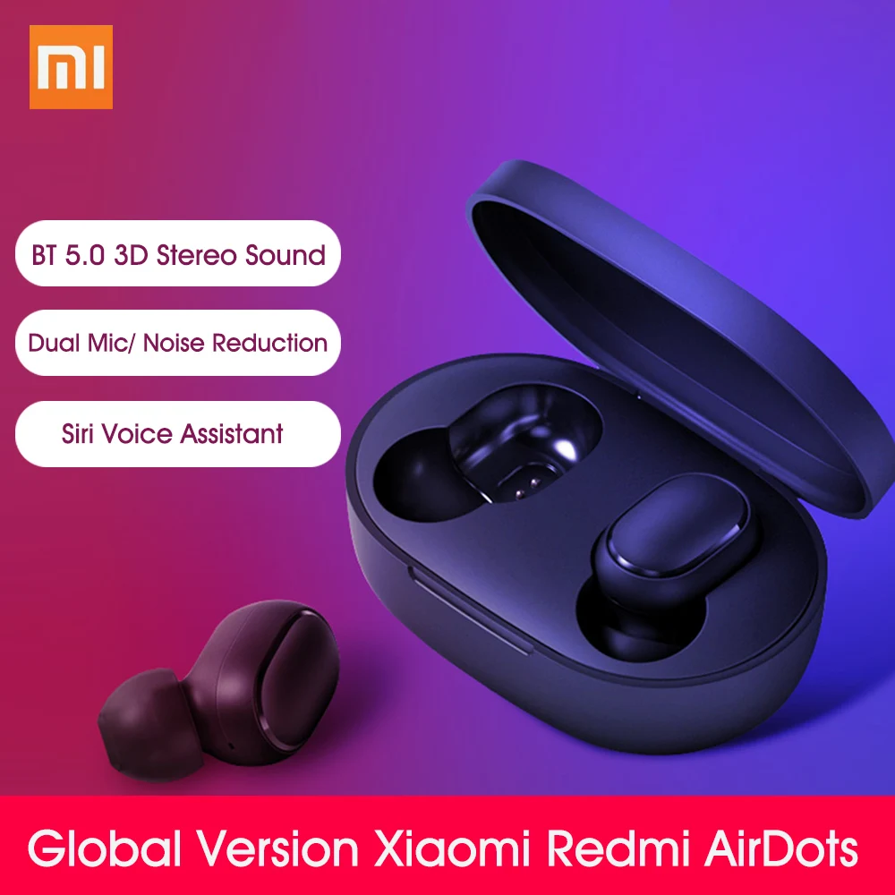 Xiaomi Headset Redmi AirDots Wireless Earphones Xiao Mi Wireless Earbud Mini Dual Bluetooth V5.0 3D Sound Earbuds with Dual Mic