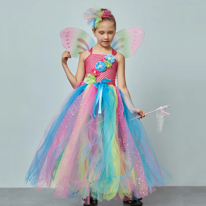 Affordable Rainbow Butterfly Girls Tutu Dress with Wings and Headband Princess Fairy Kids Birthday Party Dress Up Tutu Costume (7)
