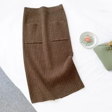 ; сезон осень-зима; новое поступление! большой карман так же есть вязаный, шерстяной прямая юбка Толстая кроличий мех лохматая юбка Повседневная юбка