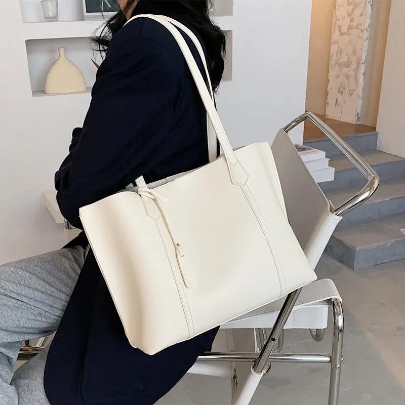 Bolso De Mano Con Borlas A La Moda Para Mujer, Bolso De Hombro De Piel Sintética De Gran Capacidad, Bolsos Grand Informal De Color Sólido Simple Para Mujer - AliExprs