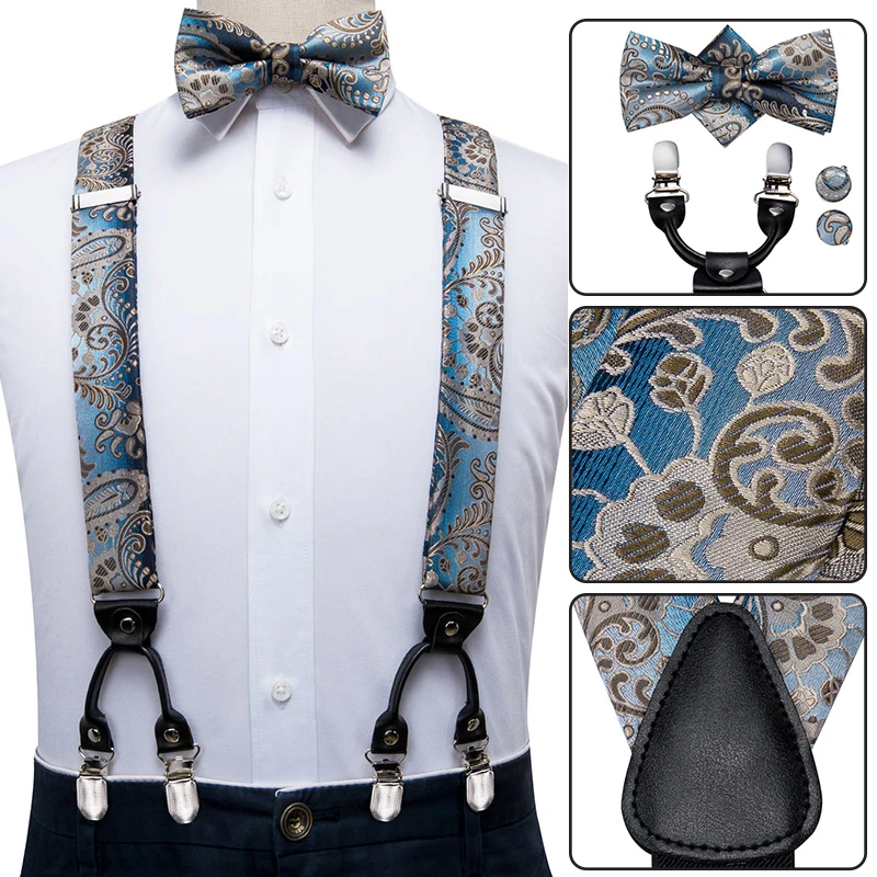 BD3017 Hi-Tie кожаные подтяжки мужские подтяжки металлические 6 зажимов винтажные мужские Эластичные подтяжки розовые свадебные подтяжки с галстуком-бабочкой для мужчин - Цвет: BD3017