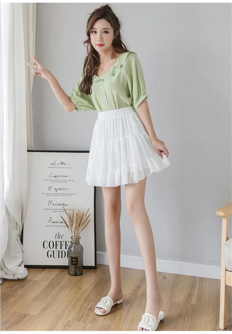 Женские летние осенние шорты шифоновая юбка с высокой талией плиссированные мини юбки милые разноцветные юбки для девочек большие размеры M-7XL