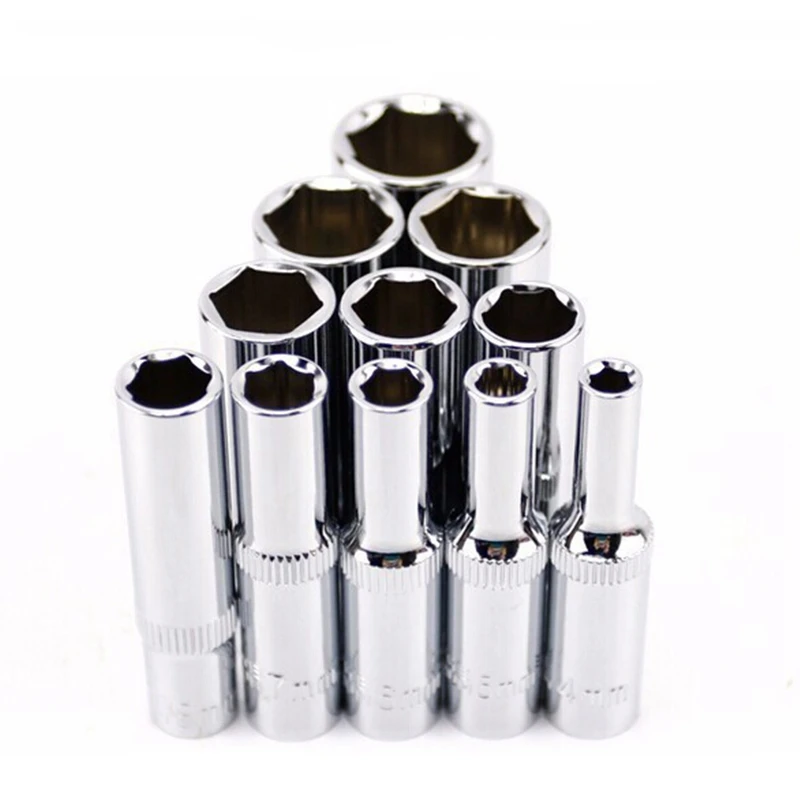 1/4 Socket Set Adapter Long Sockets 4-14mm Deep Socket Tool Heads Torque Spanner Ratchet Wrench Wrench Socket Set Socket Adapter Converter Ratchet Wrench Adapter Socket Wrench Head Sleeve
