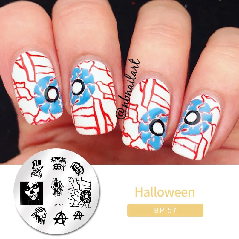 Halloween16 Пластины для стемпинга ногтей BORN PRETTY из нержавеющей стали 304, трафарет для дизайна ногтей в виде цветов, геометрии, сердечных изображений, на День святого Валентина, Рождественская тема - Цвет: Halloween16
