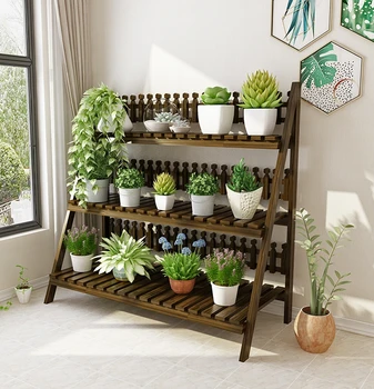 

Flower shelf multi-storey indoor living room balcony solid wood flower pot rack floor-standing folding space flower stand