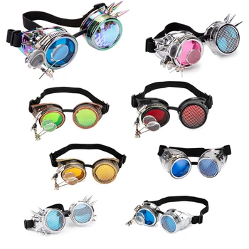 Gothic Punk Goggles Different Lens Rainbow EDM Glasses Unisex Rivet Steampunk Goggles Cosplay Vintage Gothic Eyewear 5