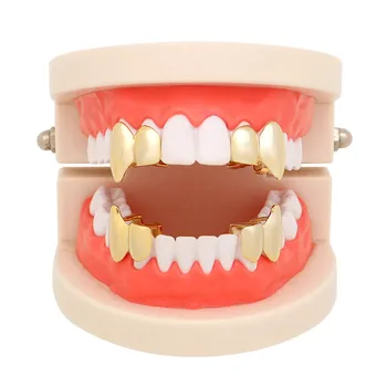 

1 Pcs Dentures Set 2 Stylish Double Gold And Silver Teeth Top And Bottom Teeth Teeth Teeth Teeth Bling Teeth Hip Hop Style