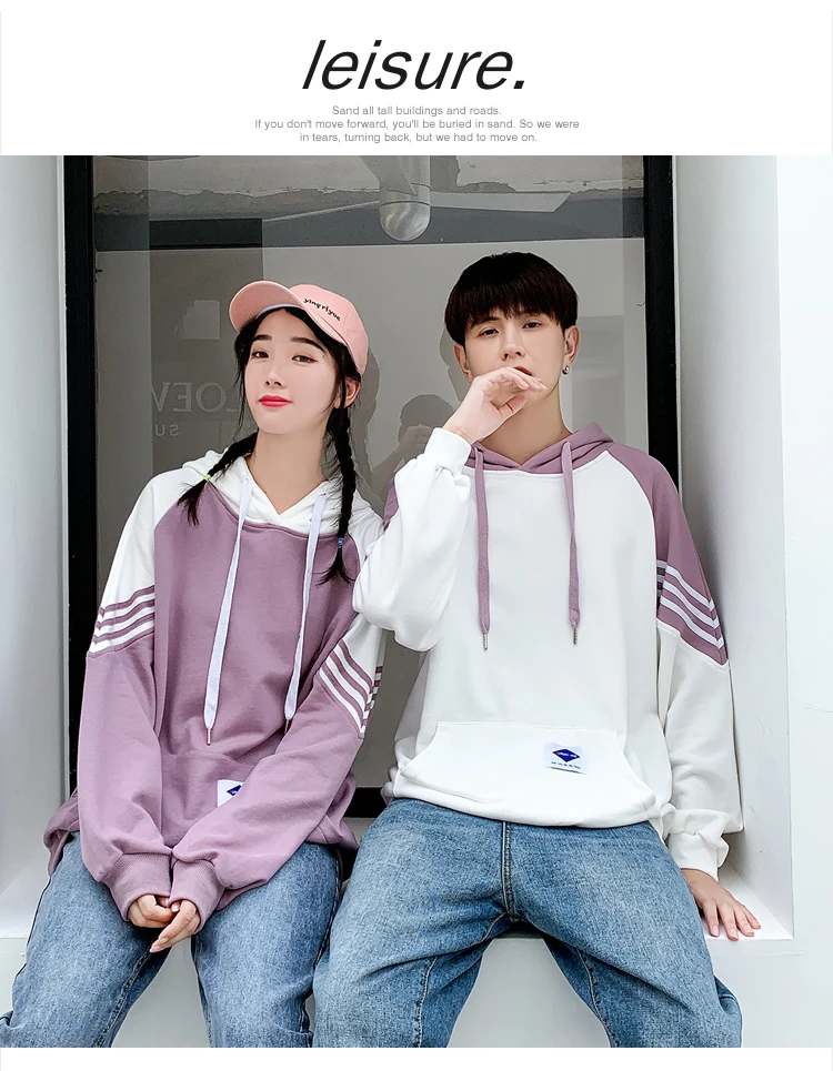 Winter Hoodies Sweatshirts Matching Couple Clothes Lovers Valentine's Day Striped Cute Purple Long Sleeve Hooded Hoodies 1910