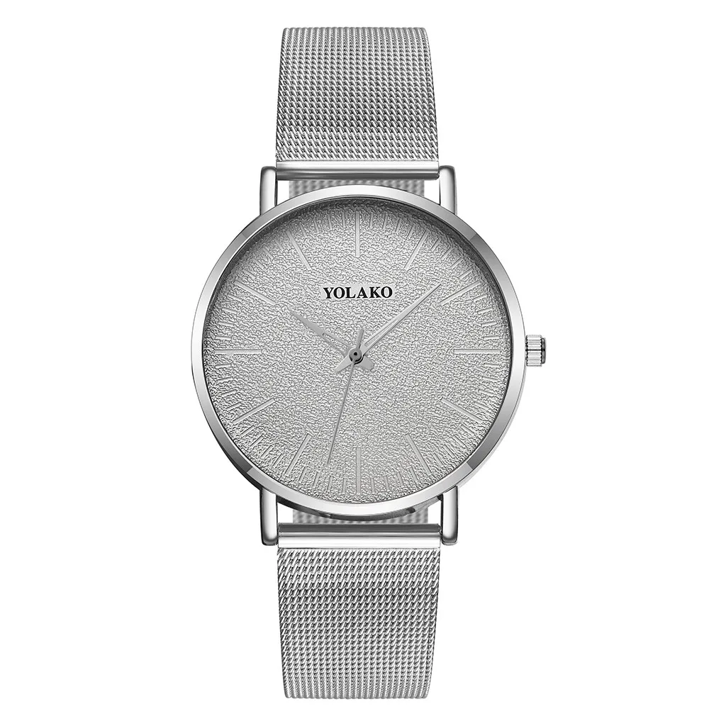 YOLAKO Men's Watch Luxury Brand Ultra-thin Alloy Mesh Belt Fashion Frosted Three-needle Wrist Watch relogio masculino - Цвет: E