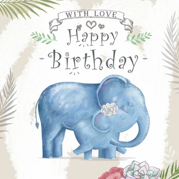 

Vinyl Backdrops For Photography Elephant Birthday Party Flowers Love Pattern Customized Banner Photo Background For Photo Studio