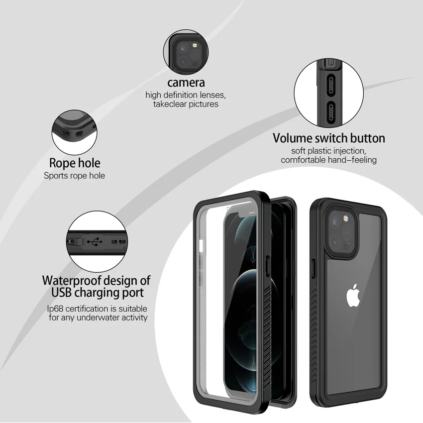 Full Sealed Underwater Case for Apple iPhone, Waterproof Diving Cover, iPhone 15,14,13, 12,11 Pro Max,, XS Max, XR, 6s,7, 8 Plus