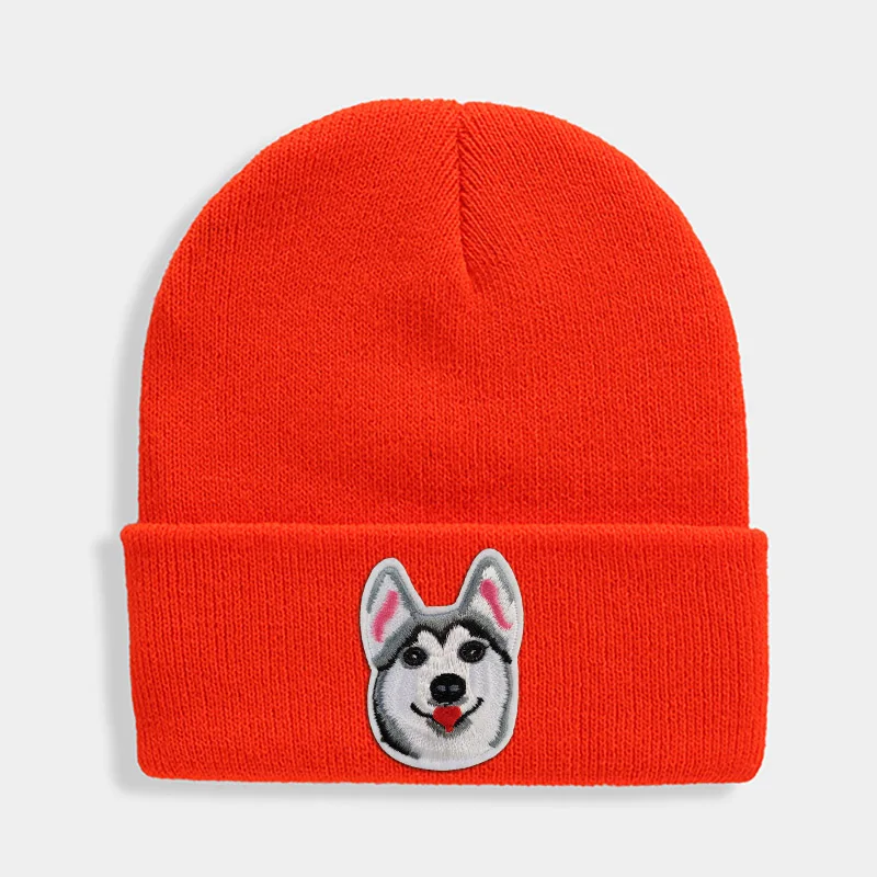 Huskies Hats Fashion Patches Sweet Beanie For Unisex Winter Brimless Stretchy Bonnet Solid Color Outdoor Cap Knitted Beanie - Цвет: Оранжевый