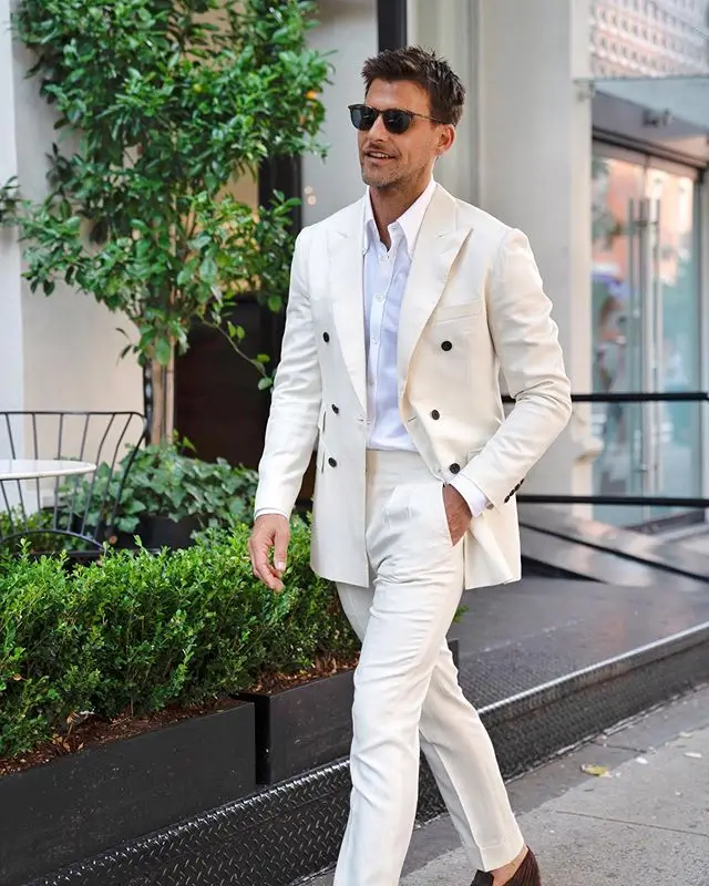 Off White мужские костюмы из 2 предметов классический пики Блиндер костюм Slim Fit винтажный костюм деловой пиджак брюки на заказ свадебные смокинги