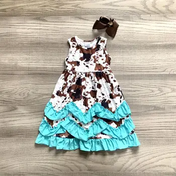 

baby girls summer dress girls tie dye dress girls ankle-length dress children long dress aqua hem with bow