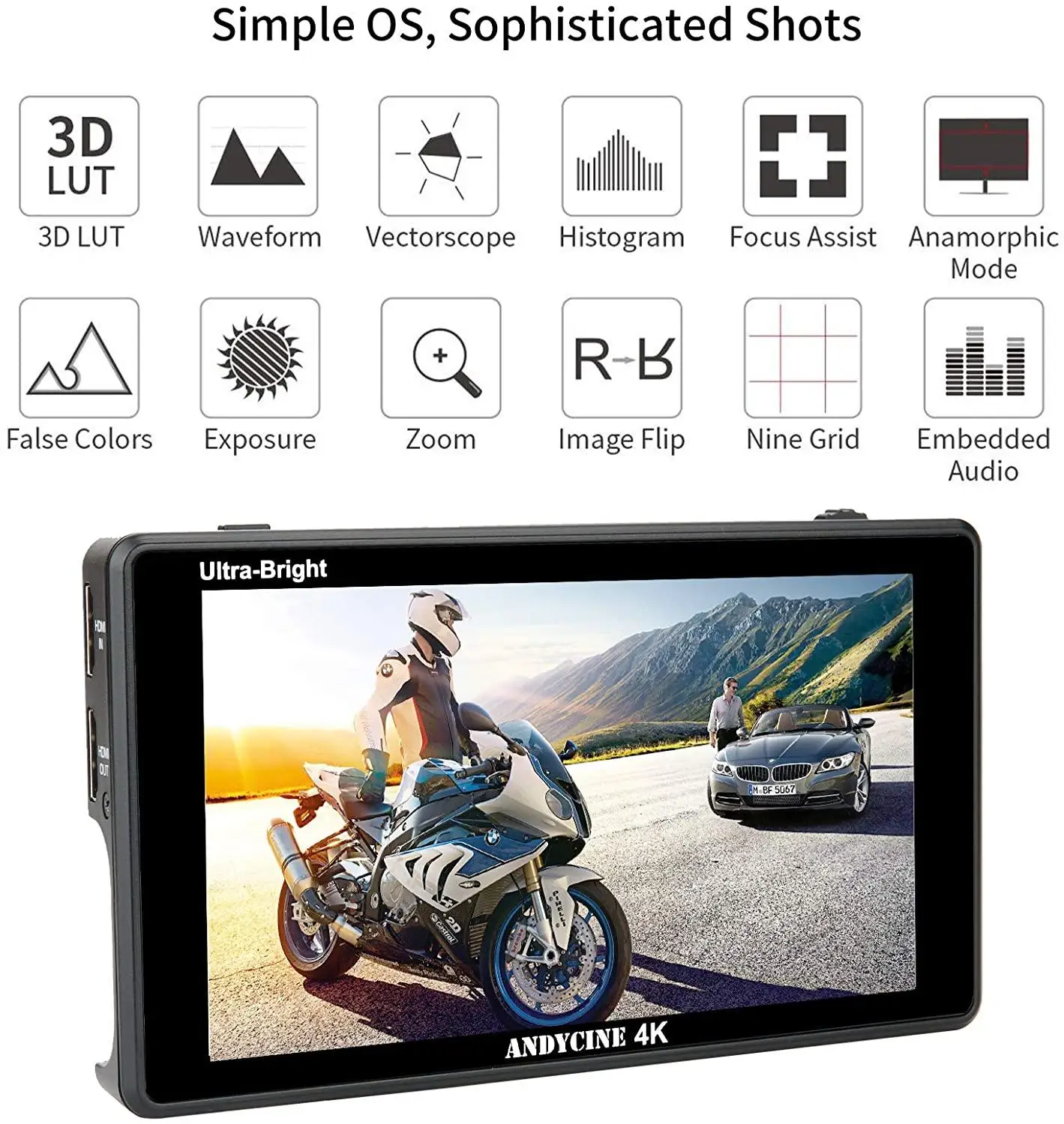 ANDYCINE C6/C6S 6 Inch 2600nits Camera Field Monitor HDR/3D LUT 4K HDMI SDI Touchscreen with Waveform VectorScope Histogram