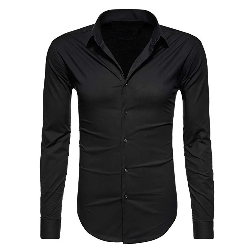 Hawcoar Мужская Новая мода длинный рукав сплошной цветной лацкан бизнес или Повседневная рубашка Топы Блузка Z4