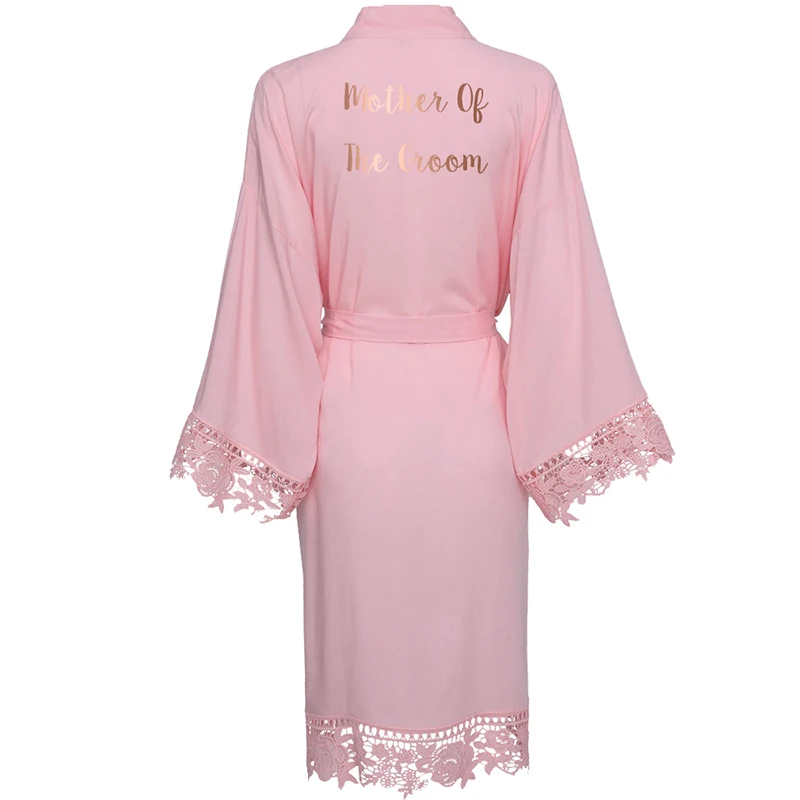 YUXINBRIDAL зеленый однотонный хлопковый Халат кимоно с кружевной отделкой женский свадебный халат белый халат - Цвет: blush mother groom