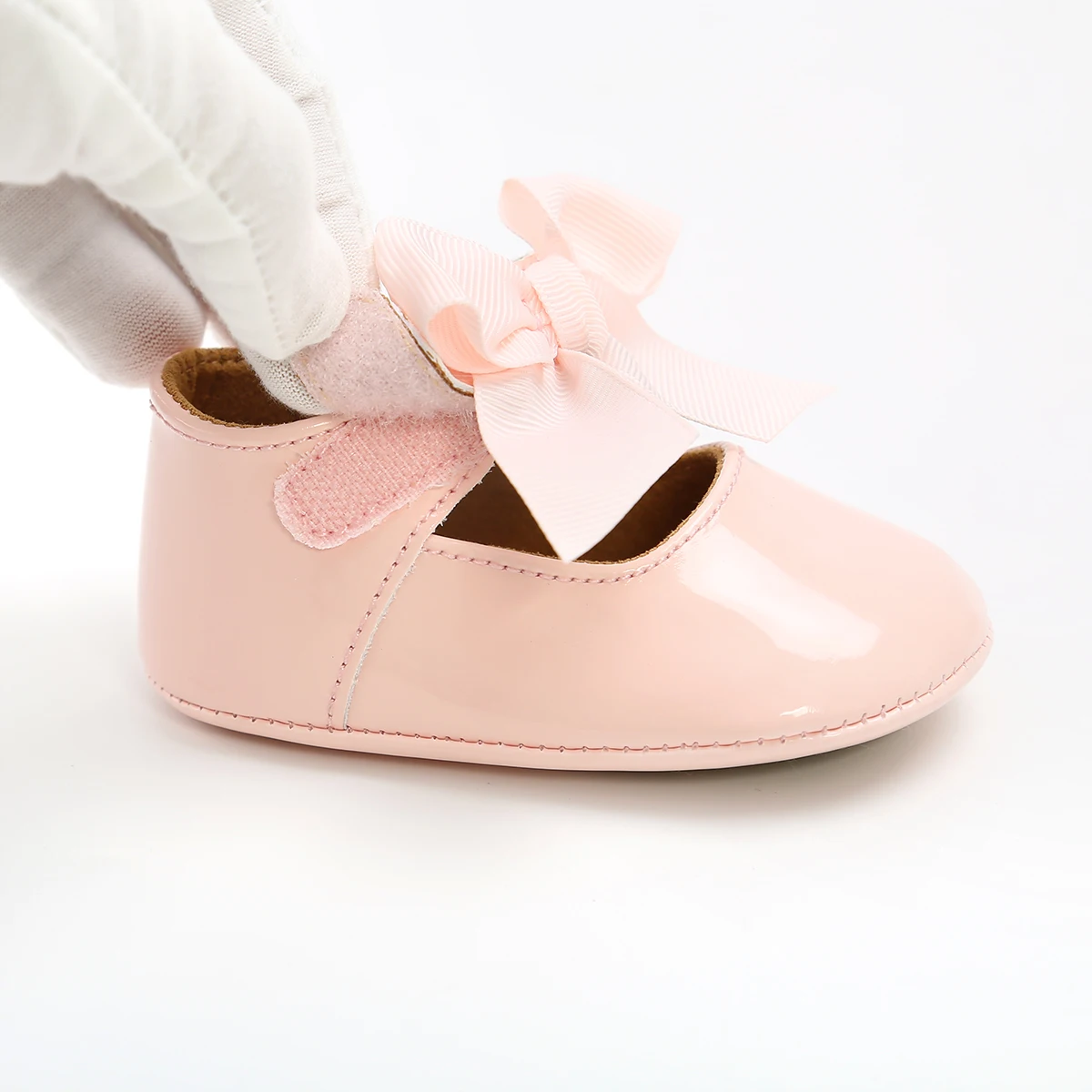 FOCUSNORM 0-18M Toddler Baby Girl Crib Shoes Soft Sole Solid Color Bowknot Flats with Ribbon Non-Slip Princess Shoes