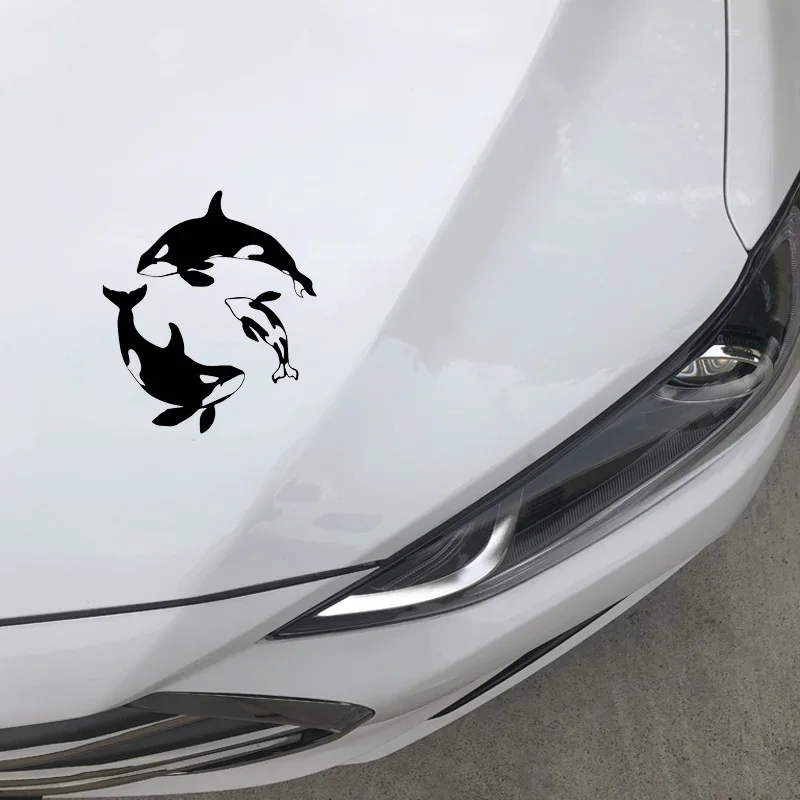 YJZT 17 см* 15,2 см(одна группа) Забавный домашний декор Killer Whale One Наклейка на тело автомобиля стикер черный/серебристый C30-0206