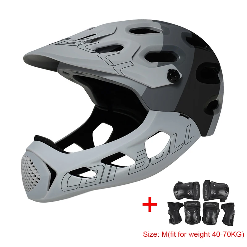 Полный лицевой XC DH MTB велосипедный шлем со съемным подбородком и наколенниками налокотники дышащий дорожный горный велосипед велосипедный шлем - Цвет: Gray Gear M