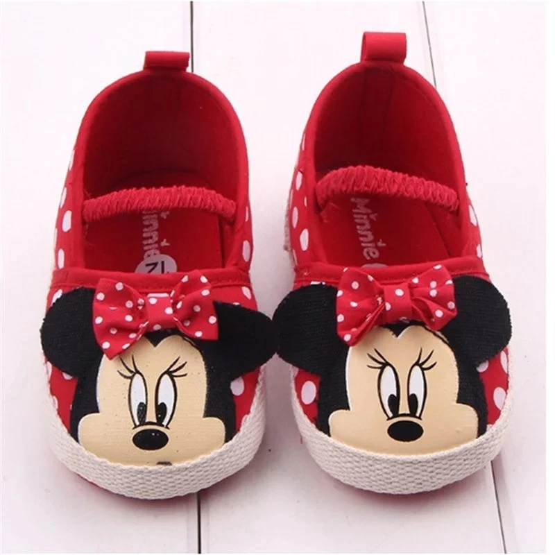 Disney zapatos de Minnie para recién nacida, zapatillas de princesa con lazo, de lunares, suela blanda para cuna, y verano|Primeros pasos| - AliExpress