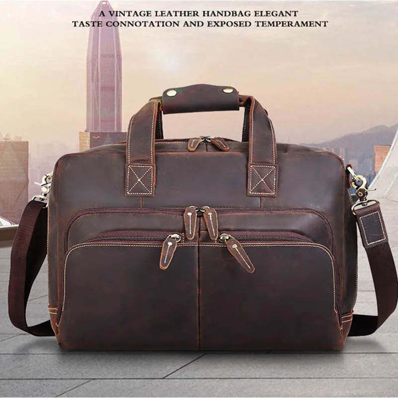 

Luufan Genuine Leather Men Briefcase Extra Large Fit 17" Laptop Business Handbag Vintage Man Shoulder Bag Big Luggage Travel bag