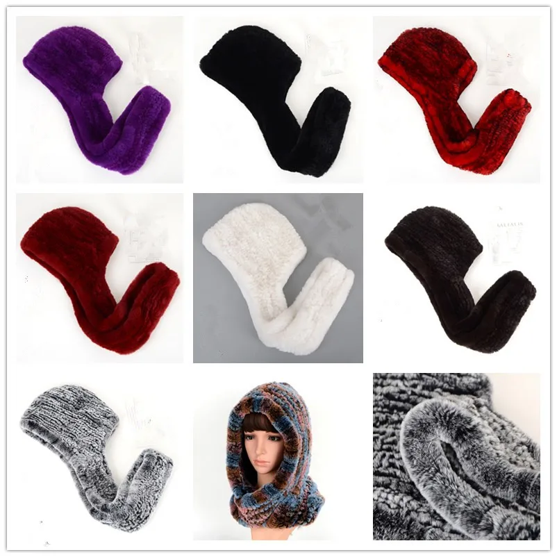 Зимняя шапка для России, теплые меховые шапки из натурального меха кролика Рекс, шапка-ушанка и утолщенный шарф, 14 цветов, вязаные теплые шапки