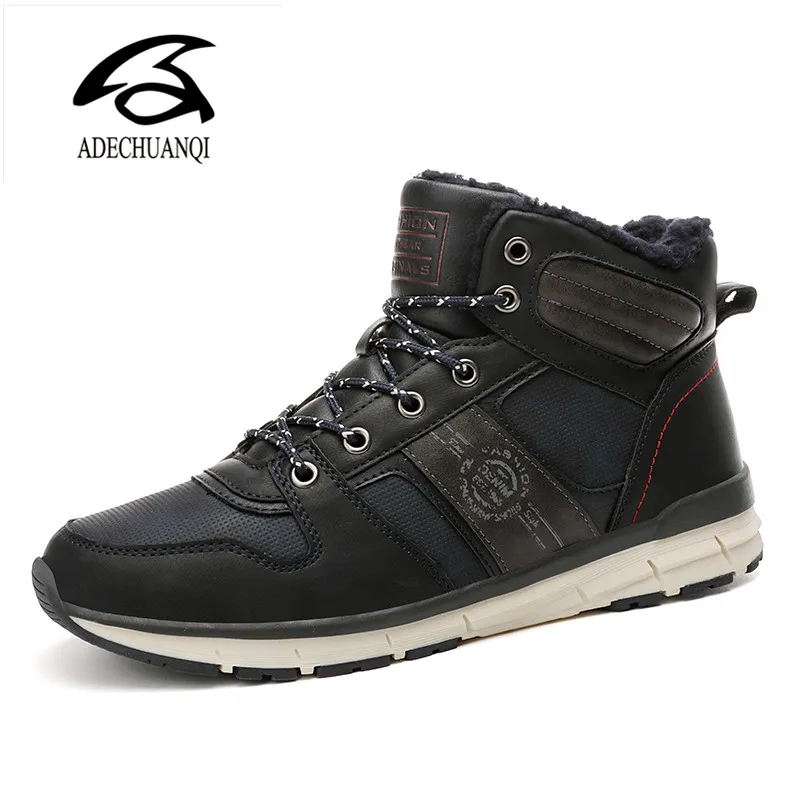 black blue Botas tont Nis De Couro Dos Homens Botas de Neve do Inverno в форме Quente Dos Homens Rendas ATE Sapatos респиратор - Цвет: black blue
