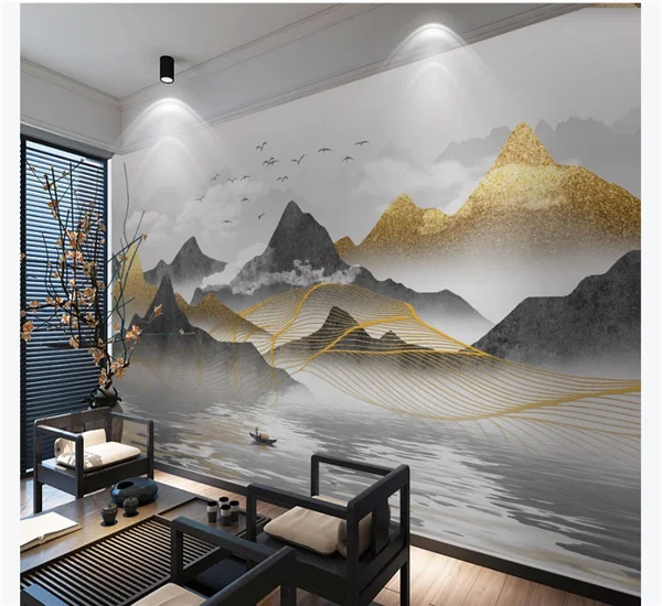 Custom wallpaper mural new Chinese abstract light luxury mood golden landscape background wall- waterproof material - Цвет: Светло-серый