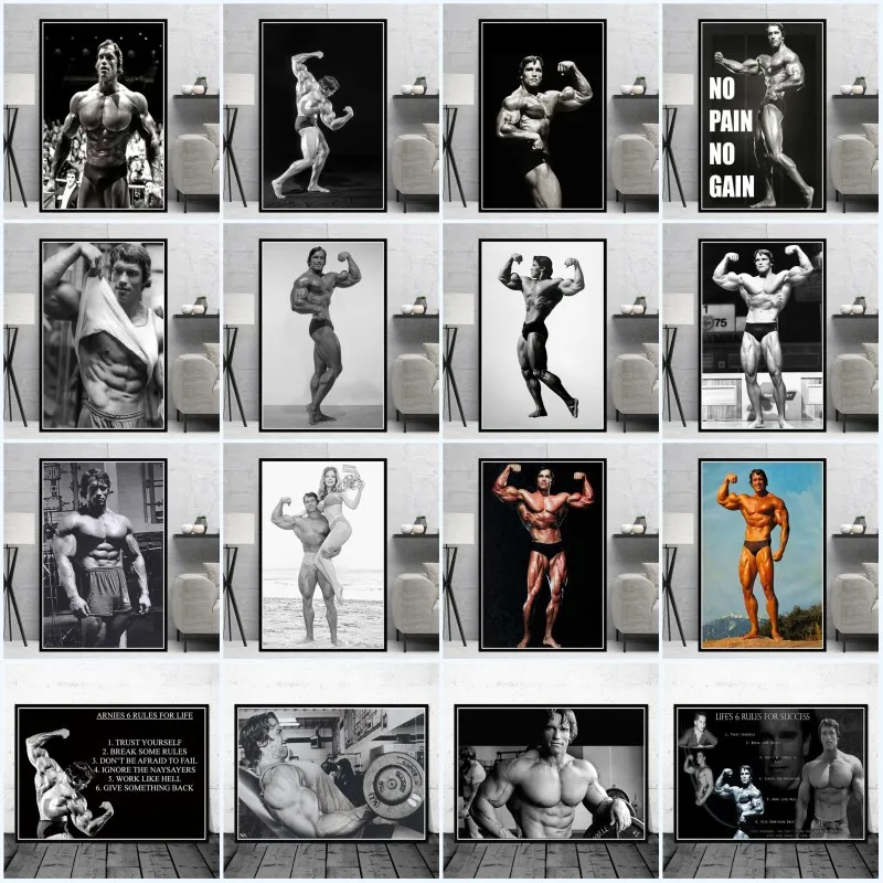 Arnold Schwarzenegger Bodybuilding Fitness Poster Prints Oil Painting GYM Workout Wall Art Pictures Cuadros for Home Decor | Дом и сад