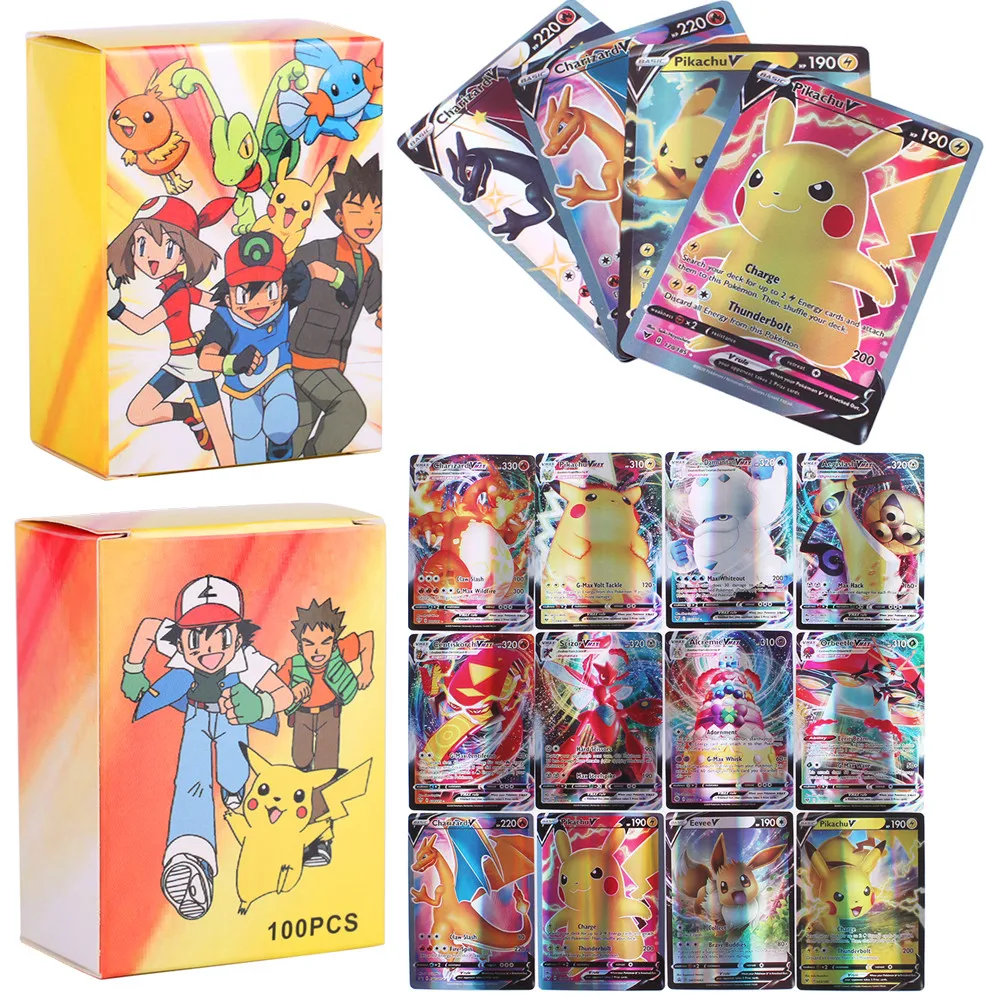 2021 nuevo TARJETA DE Pokemon 200 V MAX 300 GX niños batalla inglés versión juego equipo brillante Vmax escudo y espada rebelde choque