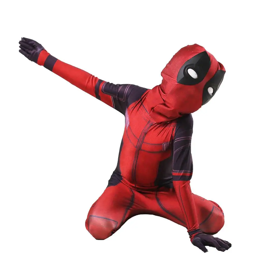 

Kids Deadpool Cosplay Costume Spandex Lycra Zentai Second Skin Tight Suit Boys One Piece Full Body Halloween Party Bodysuit