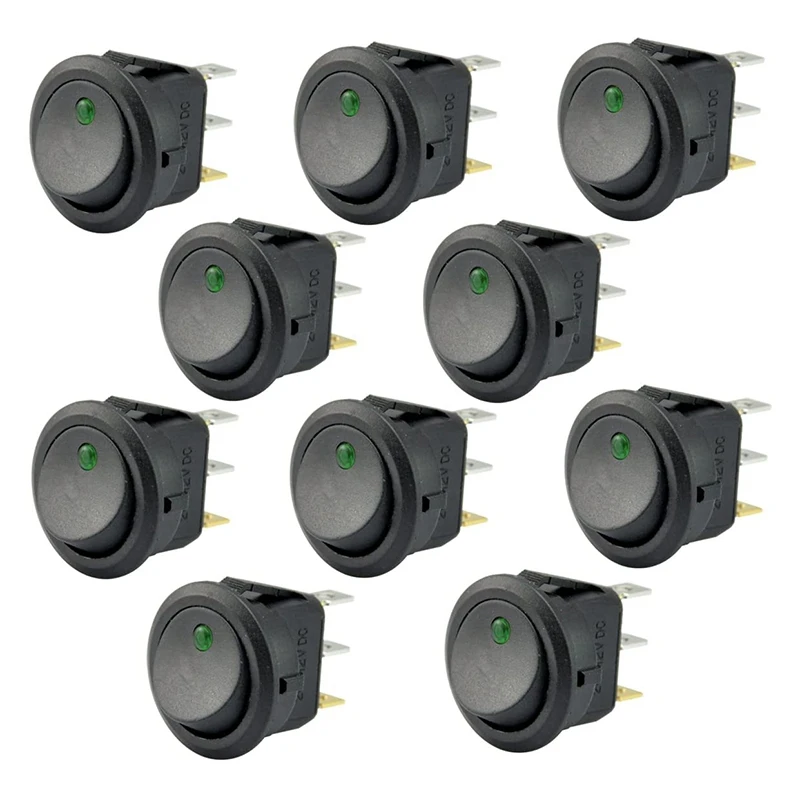 10Pcs SPST Round Dot Rocker Switch 20A 12V DC for Car or Boat with LED | Автомобили и мотоциклы