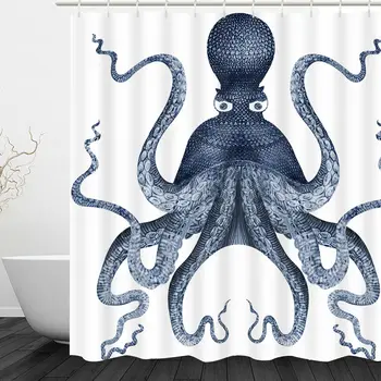 

New Octopus Painted Bathroom Shower Curtain Art Waterproof Curtain with Hooks