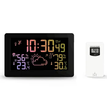 

Wireless Weather Station Temperature Humidity Sensor Colorful LCD Display Weather Forecast RCC Clock In/outdoor Thermometer
