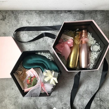 

Ins Hexagonal Double Layer Hand-held Gift Box Valentine's Day Flower Boxes Cosmetics Lipstick Gift Delicate Cute Packaging Boxes