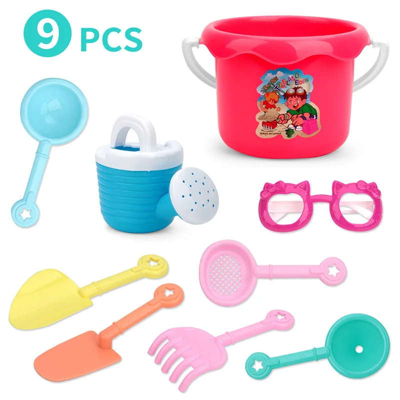6010# Shower Beach Bucket 9 Pieces Children Play with Water Play Sand Bath Toy Summer Seaside Toy