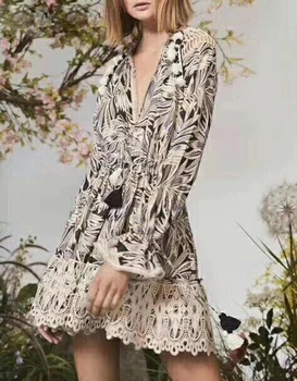 

Hollow Out Dress Women Runway Fashion Quality Dress Women Mini Lace Dress