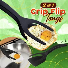 2 In 1 Multipurpose Non-stick Food Clip Thicken Smooth Tong Fried Egg Cooking Turner Pancake Spatula Pizza Barbecue Bread Clamp