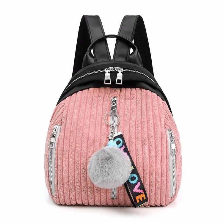 Новинка, стильный вельветовый рюкзак с ленточным пушистым шариком и медвежонком, универсальная Повседневная элегантная женская сумка, 5006