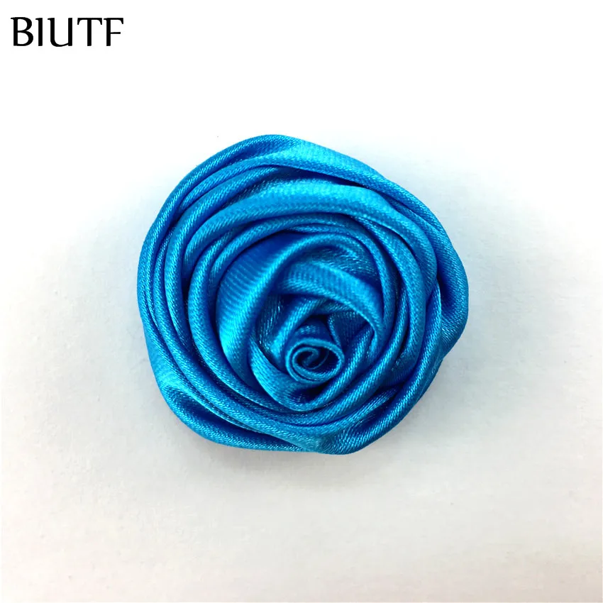 7-blue 10 шт./лот, 3,5 см, мини свернутый атласный цветок с зажимом для волос, цветок бутон розы с зажимом для волос, свадебный букет, сделай сам, материал TH64 - Цвет: 7-blue