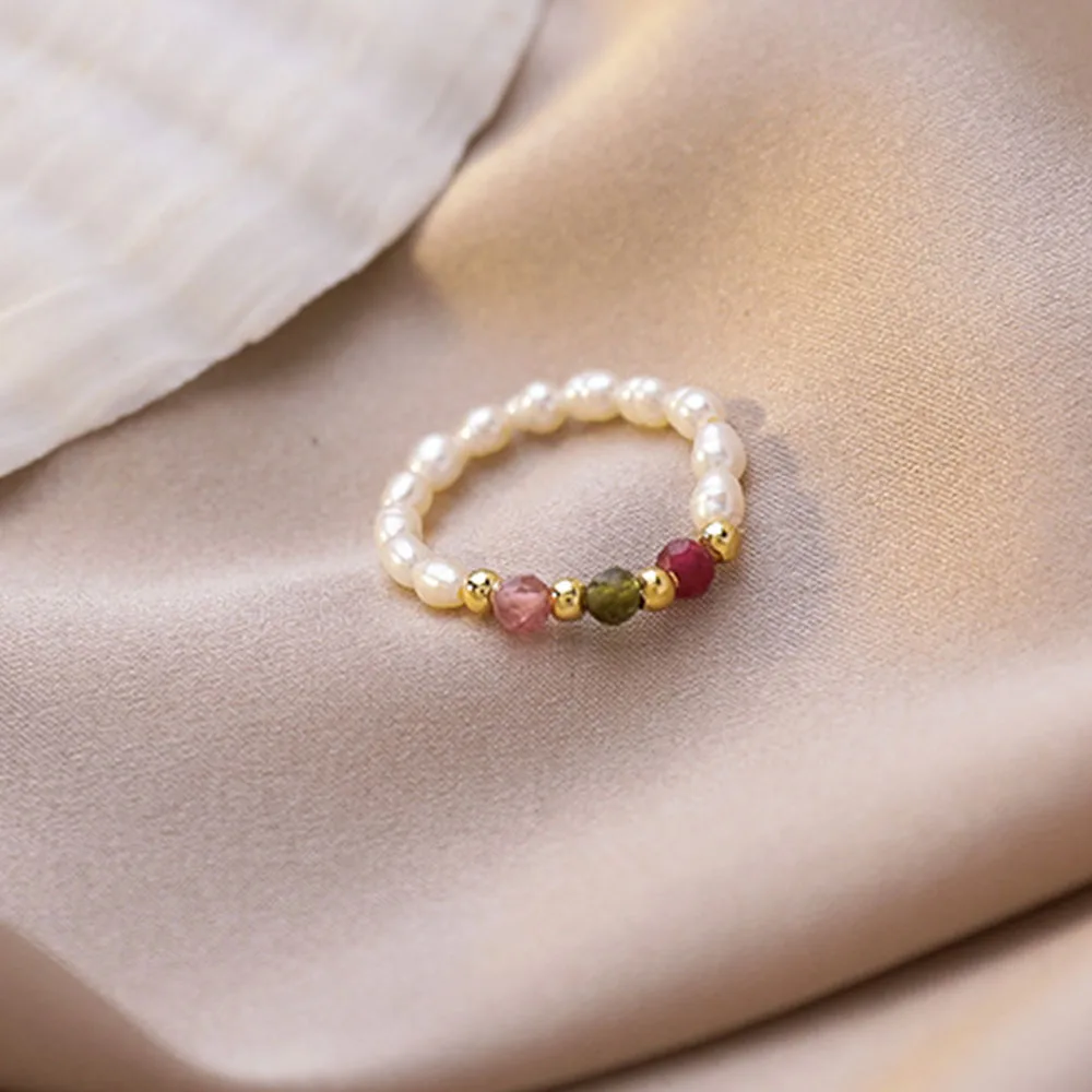 Tanio Minimalistyczna słodkowodna perła elastyczna pierścień